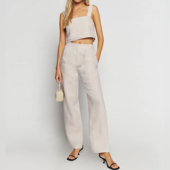 Reformation NWT Olivia Linen Two Piece matching set, 6 Color Oatmeal $278 Retail - Picture 2 of 11
